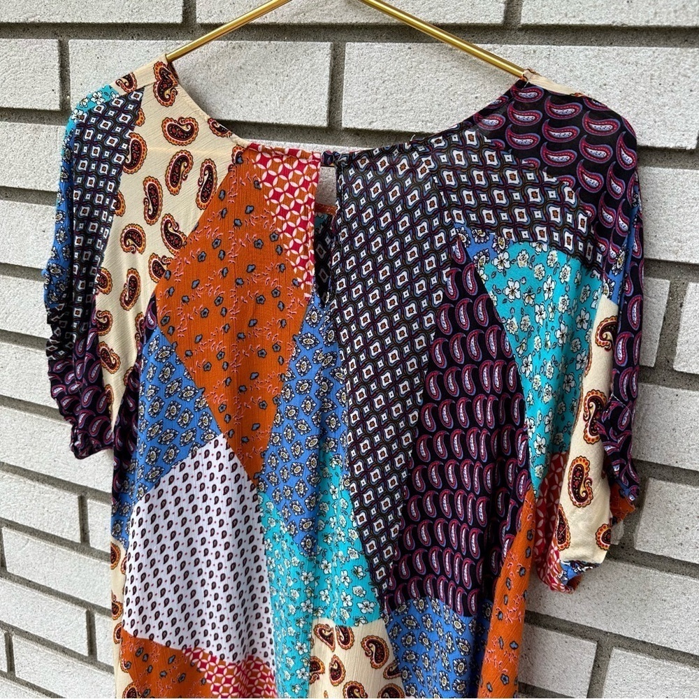 Umgee Patchwork Boho Mixed Print Rayon Tunic Dres… - image 8
